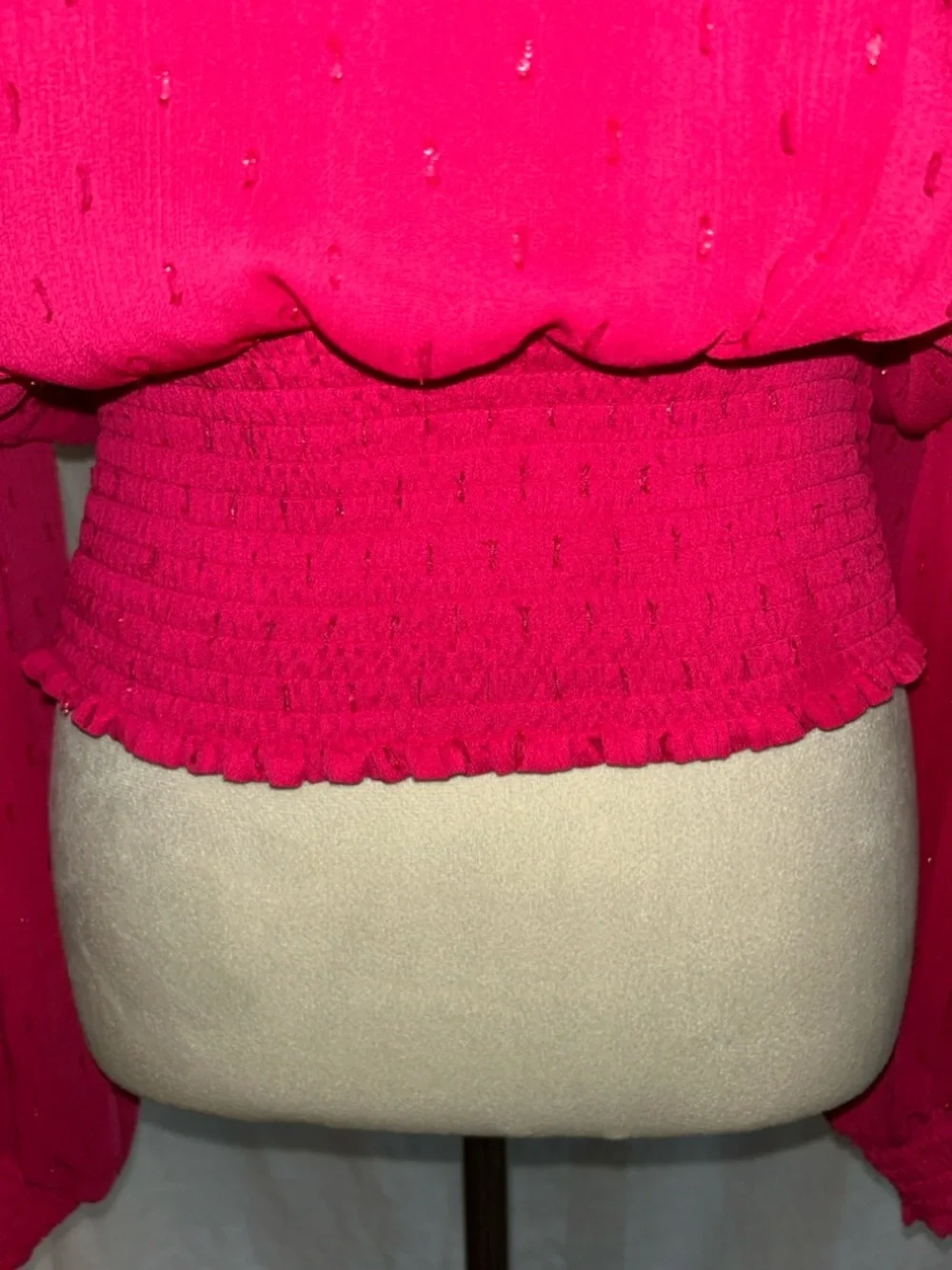 Express: Raspberry, Metallic, Sheer Blouse: Size Medium - Picture 5 of 13